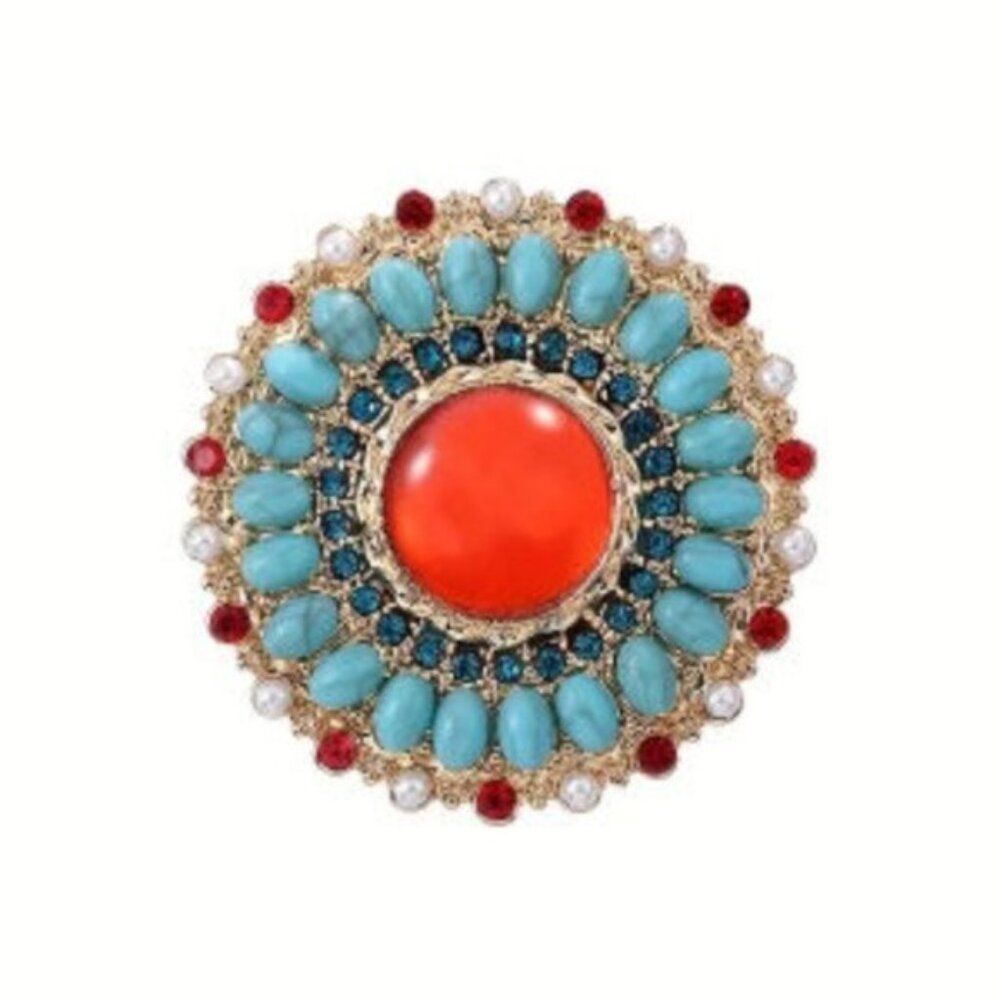 Turquoise Round Court Style Vintage Creative Brooch Pin